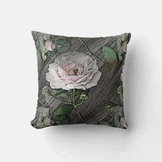 Roses on Weathered Wood Throw Pillow