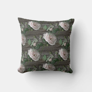 Roses on Weathered Wood Throw Pillow