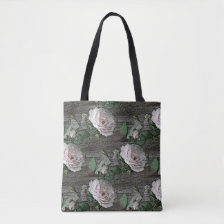 Roses on Weathered Wood Tote Bag