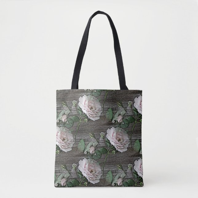 Roses on Weathered Wood Tote Bag (Front)