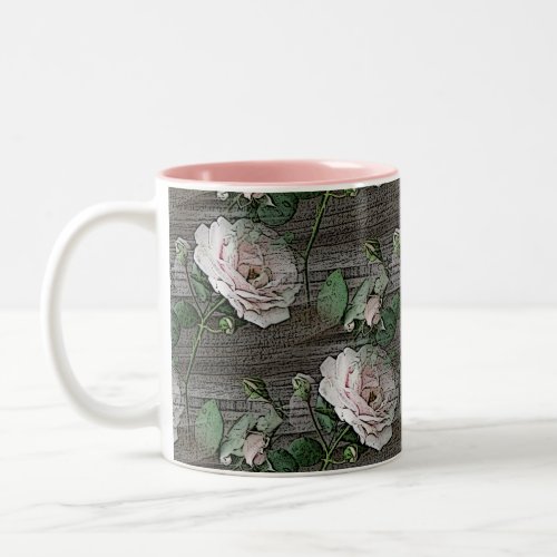 Roses on Weathered Wood Two_Tone Coffee Mug