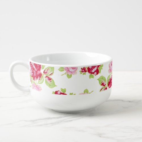 Roses On White Soup Mug