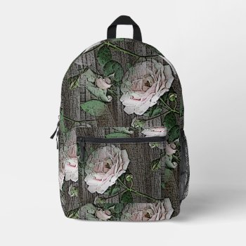 Roses On Wood Printed Backpack by scribbleprints at Zazzle