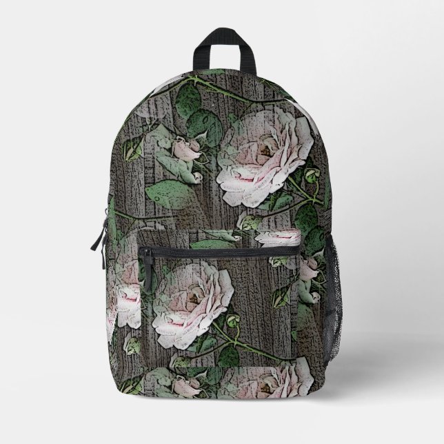 Roses on Wood Printed Backpack (Front)