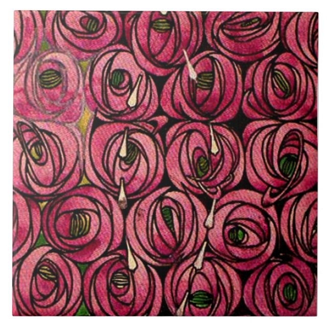 Roses, painting by Charles Mackintosh,  Ceramic Tile (Front)