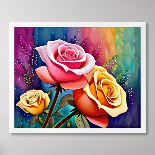 roses painting flower red yellow bloom colorful poster