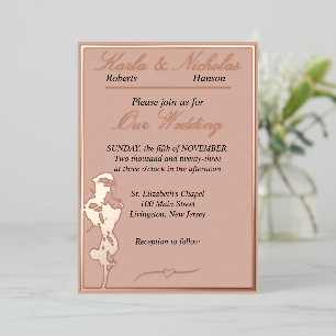 Roses, Pale Cinnamon Wedding, Rose Gold Foil Invitation