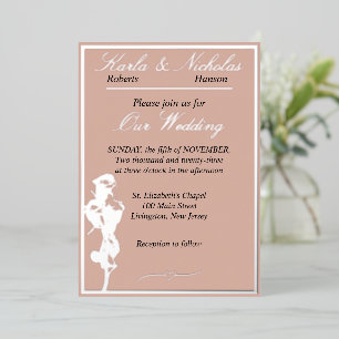 Roses, Pale Cinnamon Wedding, Silver Foil Invitation