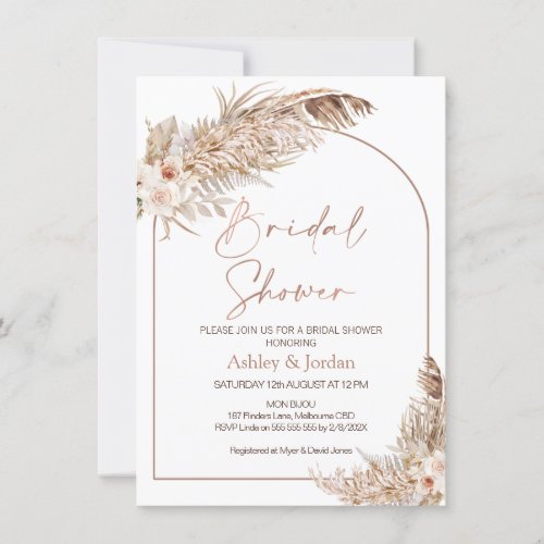 Roses Pampas Grass Arch Terracotta Boho Floral Invitation