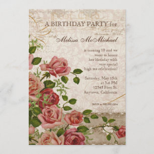Roses Party Birthday Invite, Trellis Rose Vintage Invitation