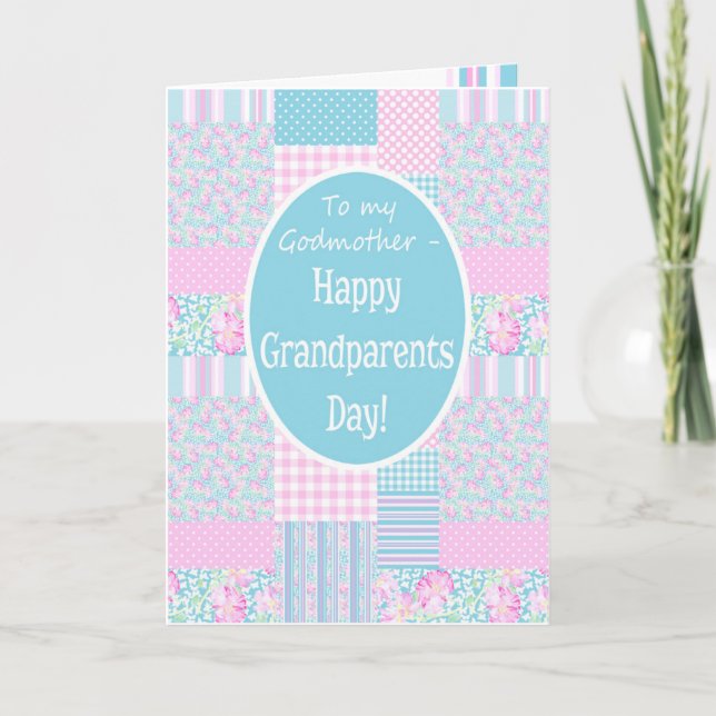 Roses Patchwork Grandparents Day For Godmother Card (Front)