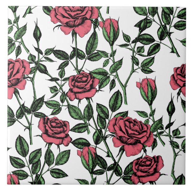 Roses pattern ceramic tile (Front)