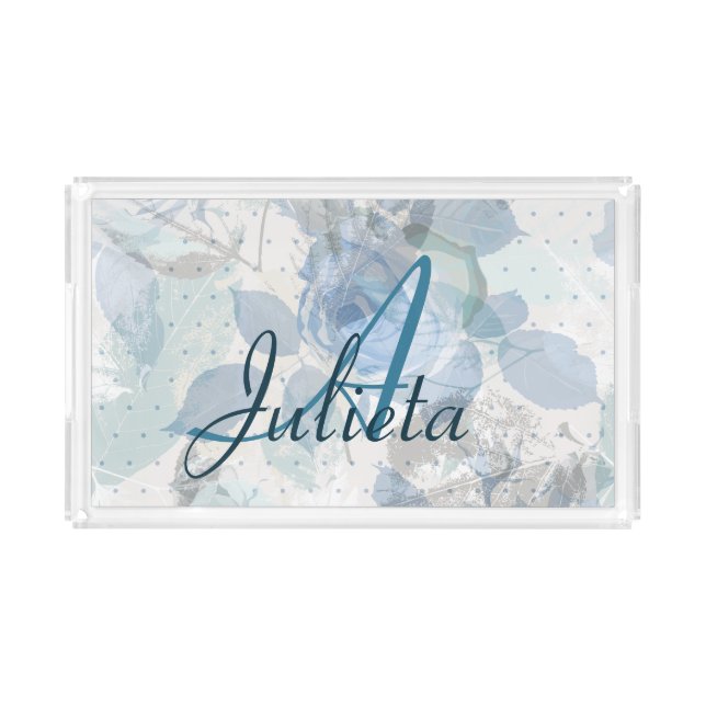 Roses pattern Monogram Acrylic Tray (Front)