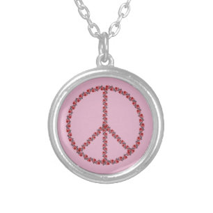 Roses Peace Sign Silver Plated Necklace