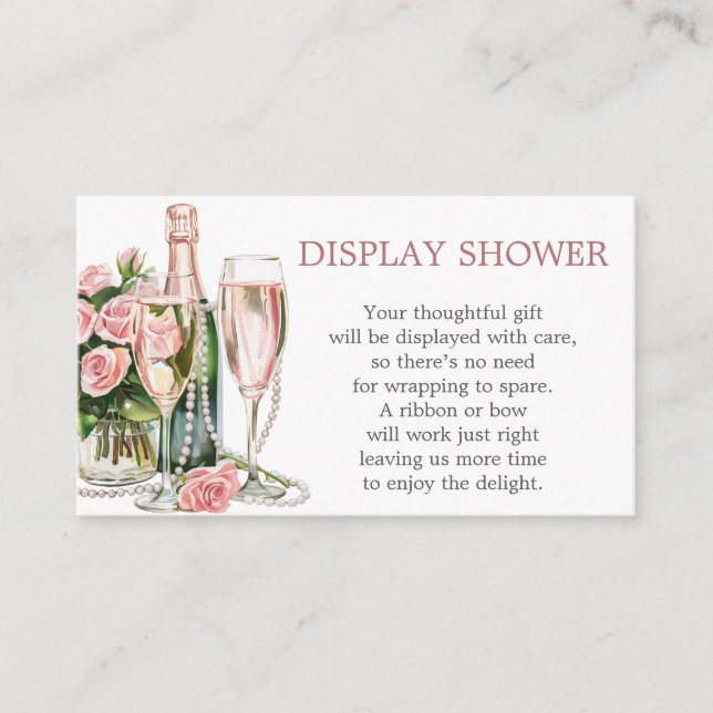 Roses Pearls and Prosecco Bridal Display Shower Enclosure Card (Front)