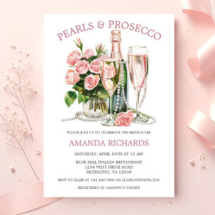 Roses Pearls and Prosecco Bridal Shower Invitation