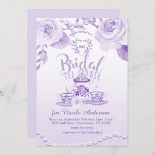 Roses & Pearls Elegant Purple Bridal Tea Shower Invitation
