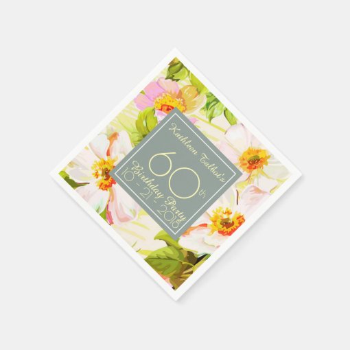 Roses Peonies 60th Birthday Party Paper Napkin Zazzle