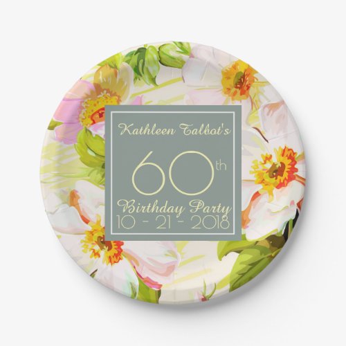 Roses Peonies 60th Birthday Party Paper Plate