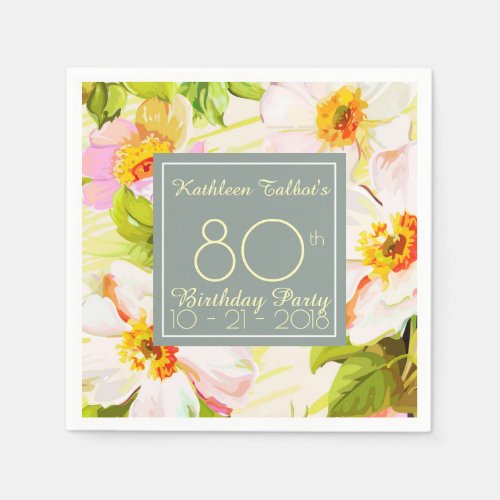 Roses Peonies 80th Birthday Party Paper Napkin