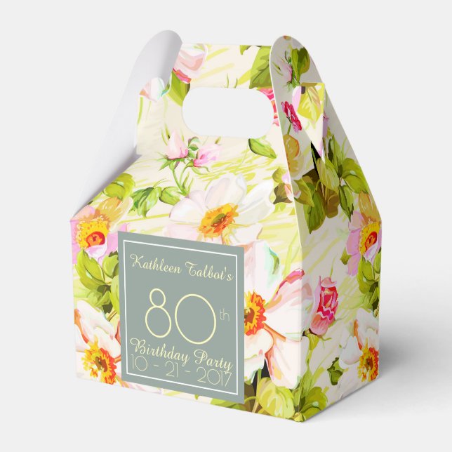 Roses Peonies 80th Birthday Thank You Favor Box (Front Side)
