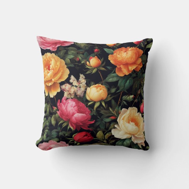 Roses, Peonies. Dutch Golden Age. Throw Pillow (Front)