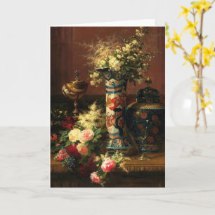 Roses, Peonies, Forget-me-nots in a Japanese Vase  Card