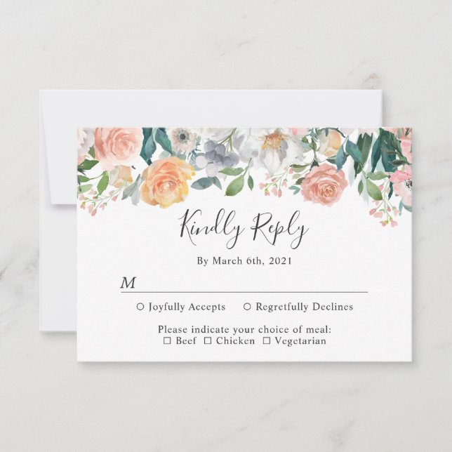 Roses Peonies Garden Floral Greenery Wedding RSVP Card (Front)
