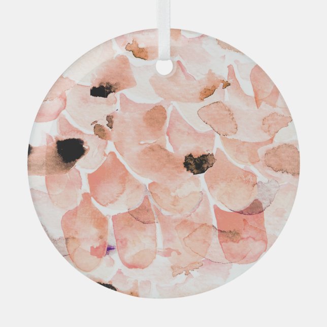 Roses, peony, and leaves, watercolor pattern. glass ornament (Front)