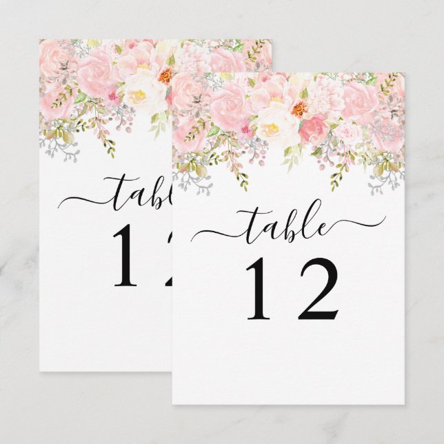 Roses Peony Blush Pink Wedding Table Number Card (Front/Back)
