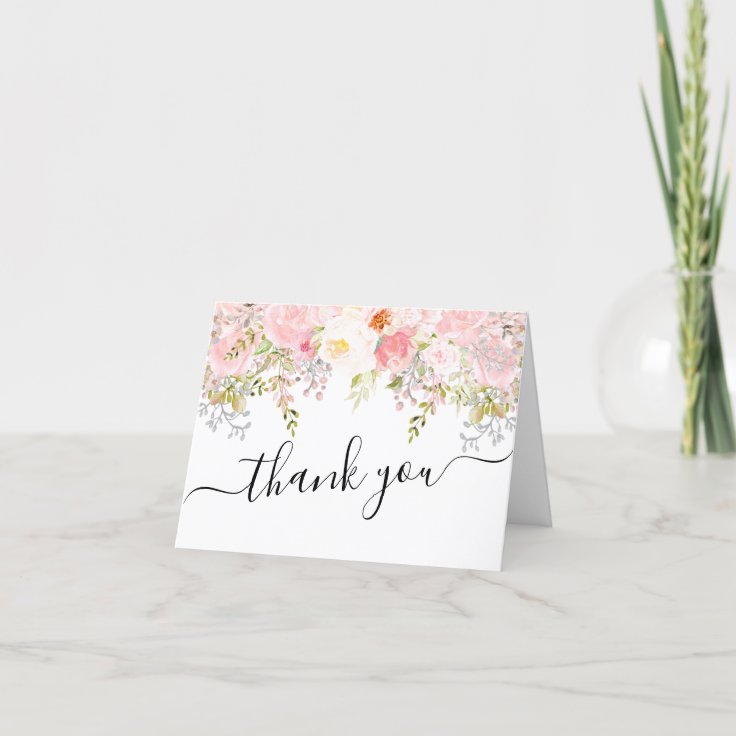 Roses Peony Blush Pink Wedding Thank you Card | Zazzle