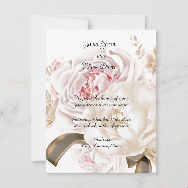 Roses Peony Soft Color Palette Wedding Invitation (Front)