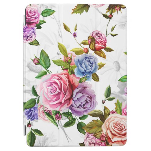 Roses peony with leaves and chamomile with cornfl iPad air cover