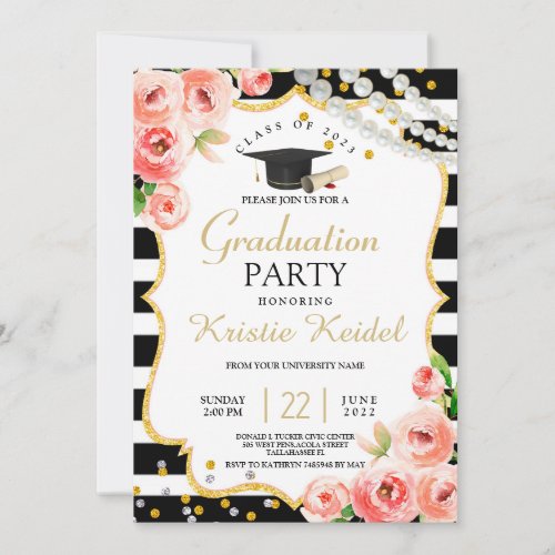 Roses  Perl Graduation Party Invitation