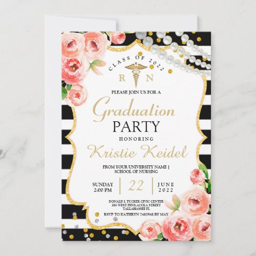 Roses  Perl Nursing School Graduation Invitation