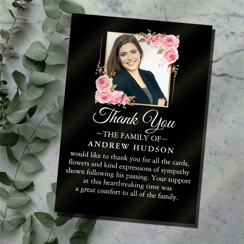 Roses Photo Frame Funeral Thank You Card