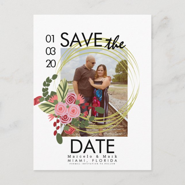 Roses Pink and Red Save The Dates Photo Postcard (Front)