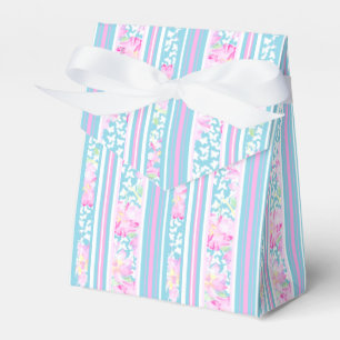 Roses, Pink Blue White Stripes Tent Favor Box