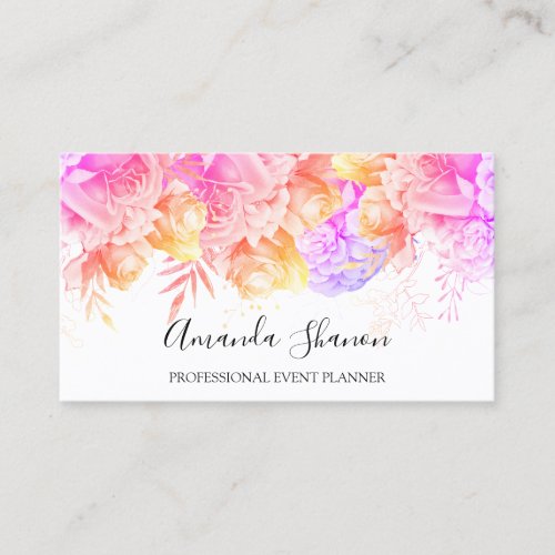 Roses Pink Flower White Event Planner QRCODE  Business Card