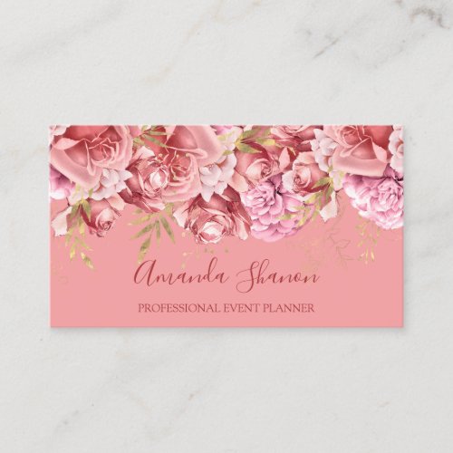 Roses Pink Flowers Event Planner QR CODE   Business Card