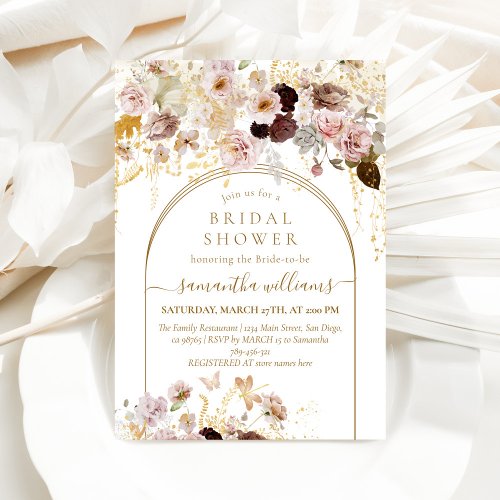 Roses Pink  Gold Floral Elegant Bridal Shower Invitation