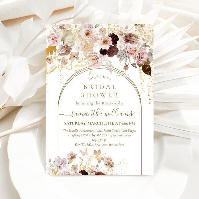 Roses Pink & Gold Floral Elegant Bridal Shower Invitation (Creator Uploaded)