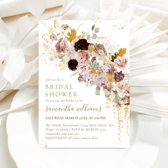 Roses Pink & Gold Floral Elegant Bridal Shower Invitation (Creator Uploaded)