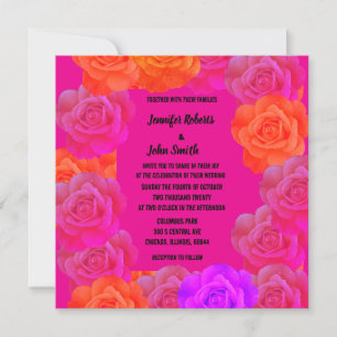 Roses Pink Orange Purple Floral QR Code Wedding