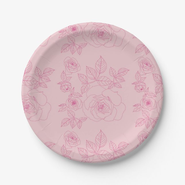 Roses Pink Paper Plates (Front)