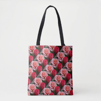 Roses Pink Red Floral Pattern All Over Print Tote Bag