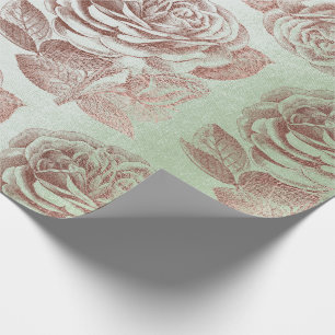 Roses Pink Rose Gold Metallic Floral Blush Mint Wrapping Paper