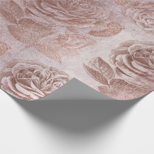 Roses Pink Rose Gold Metallic Floral Blush Powder Wrapping Paper