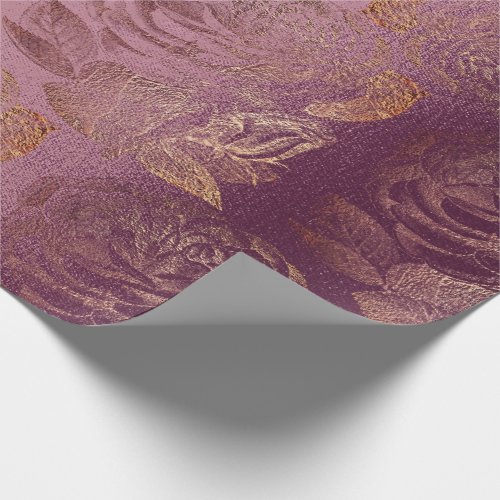 Roses Pink Rose Gold Metallic Floral Burgundy Red Wrapping Paper