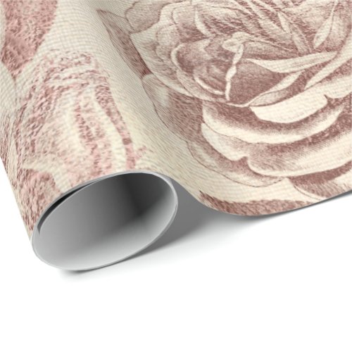 Roses Pink Rose Gold Metallic Floral Sepia Linen Wrapping Paper